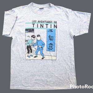 Vintage Tintin & Blue Lotus 90s Unisex poly-cotton Made in France Size L